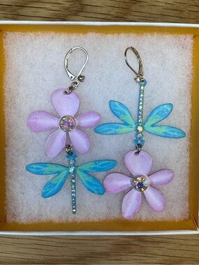 Betsy Johnson Pastel Dragonfly and Flower Earrings